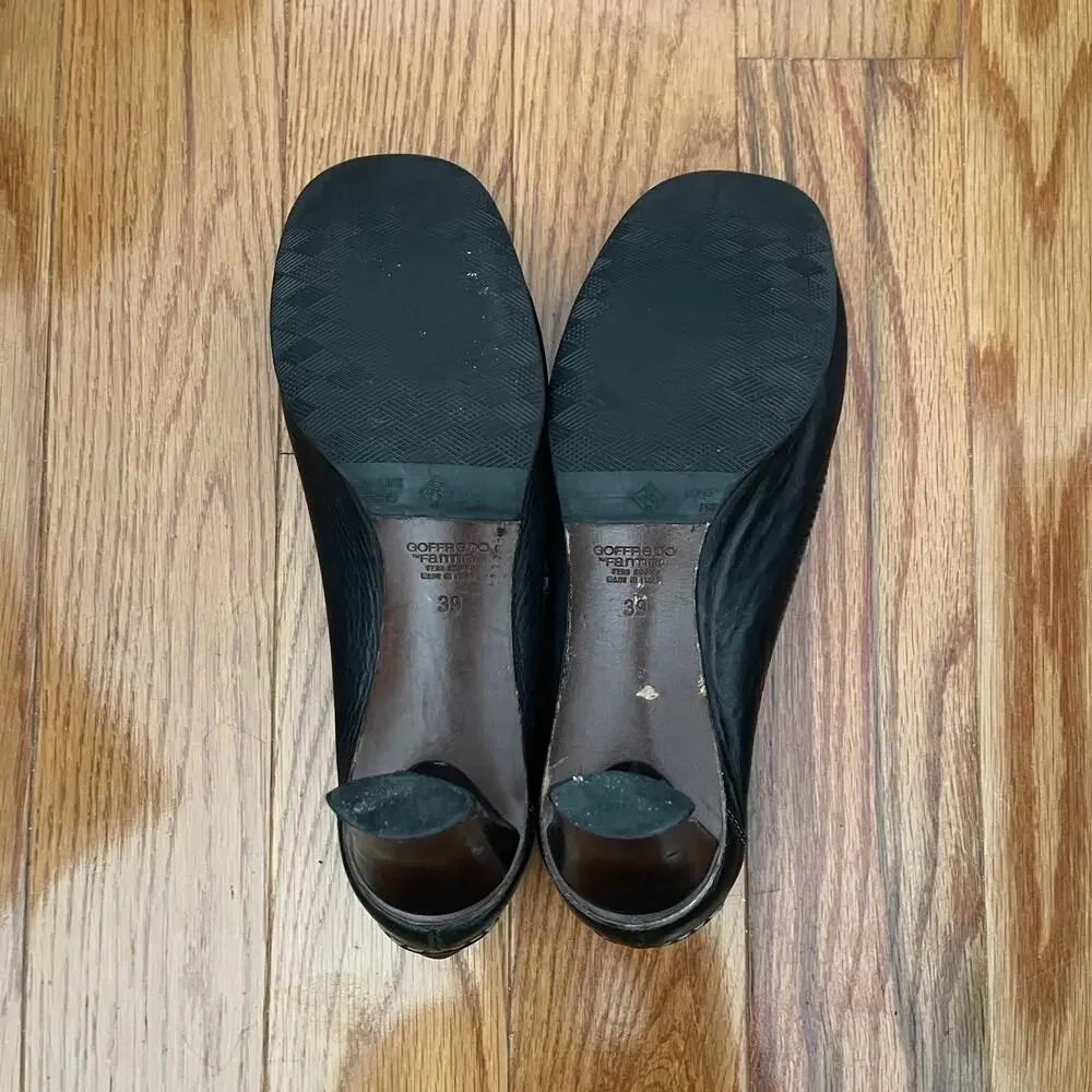 Goffredo Fantini Leather Pumps Black Contrast Stitch Brass Hardware EU 39 US 9